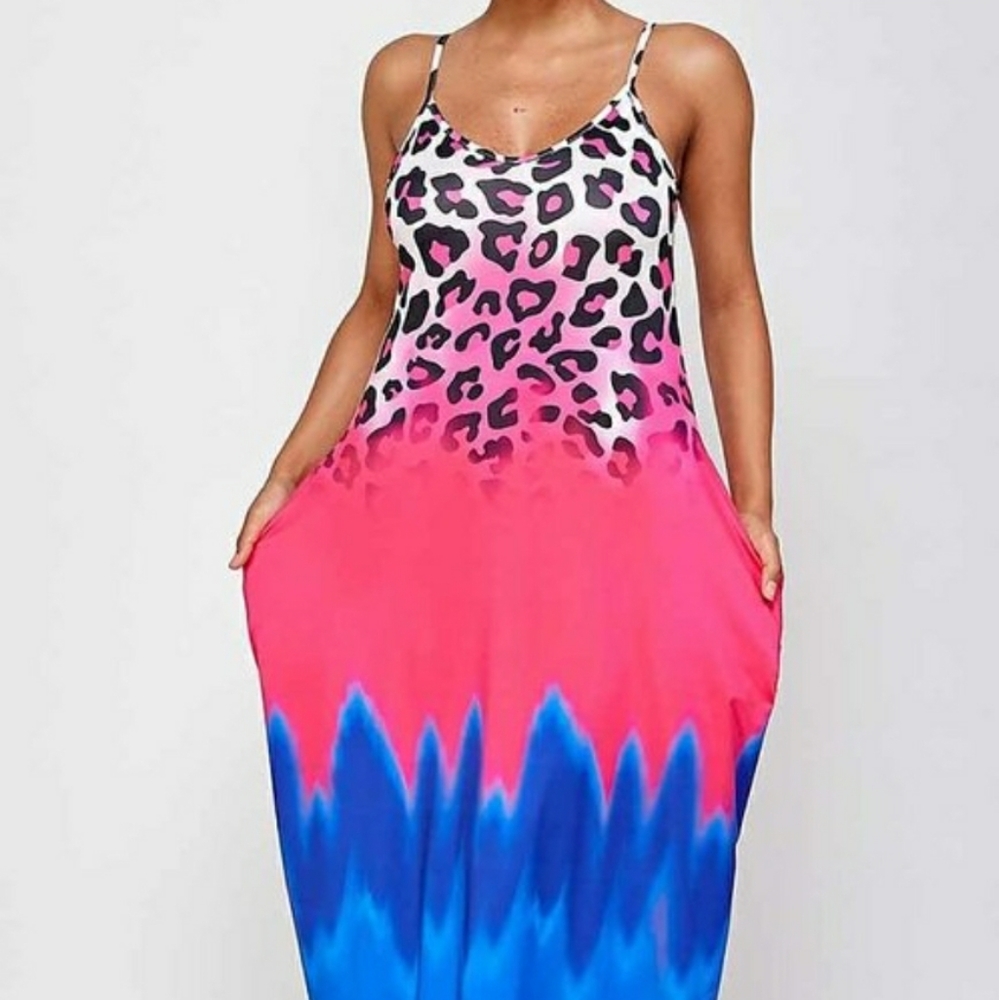 Cheetah Print Tie Dye Maxi Dress